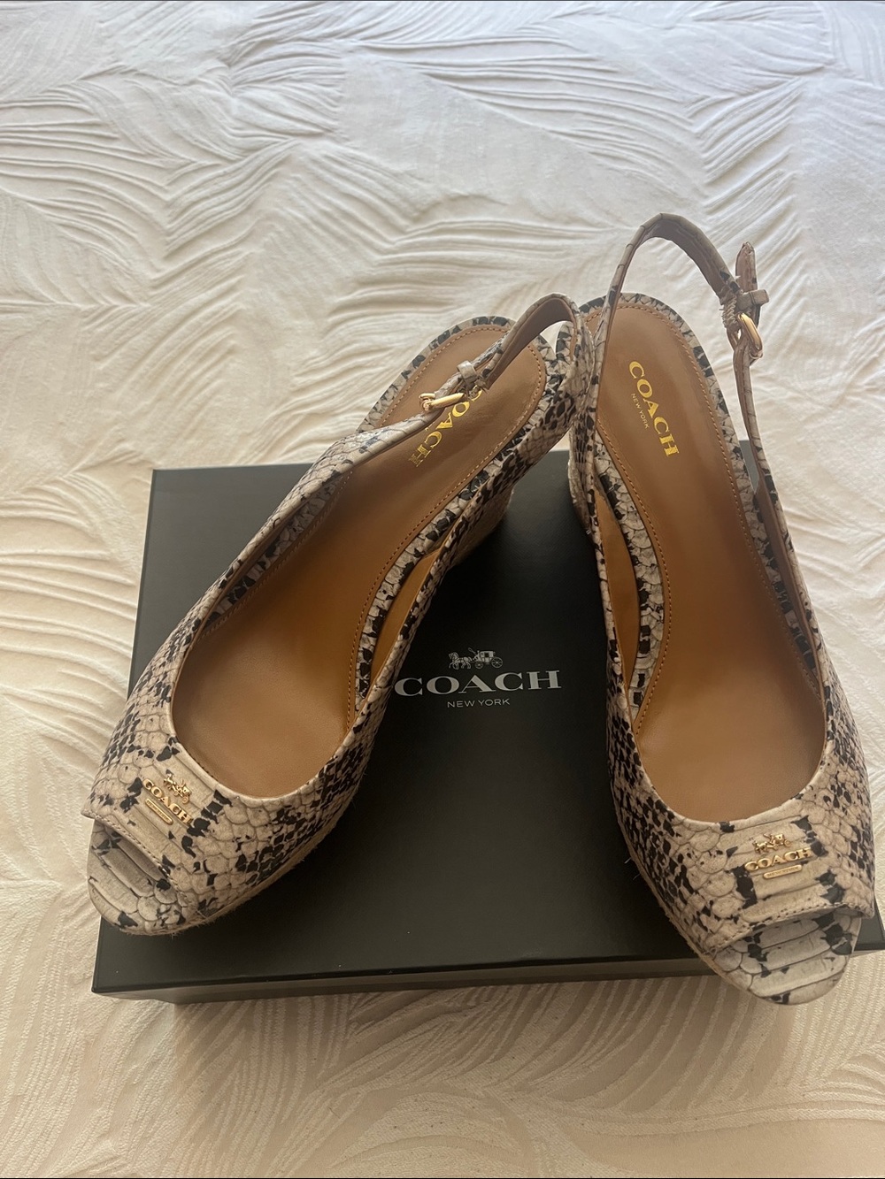 Coach Snake-Print Slingback Pumps in Black and Cream - Picture 1 of 3
